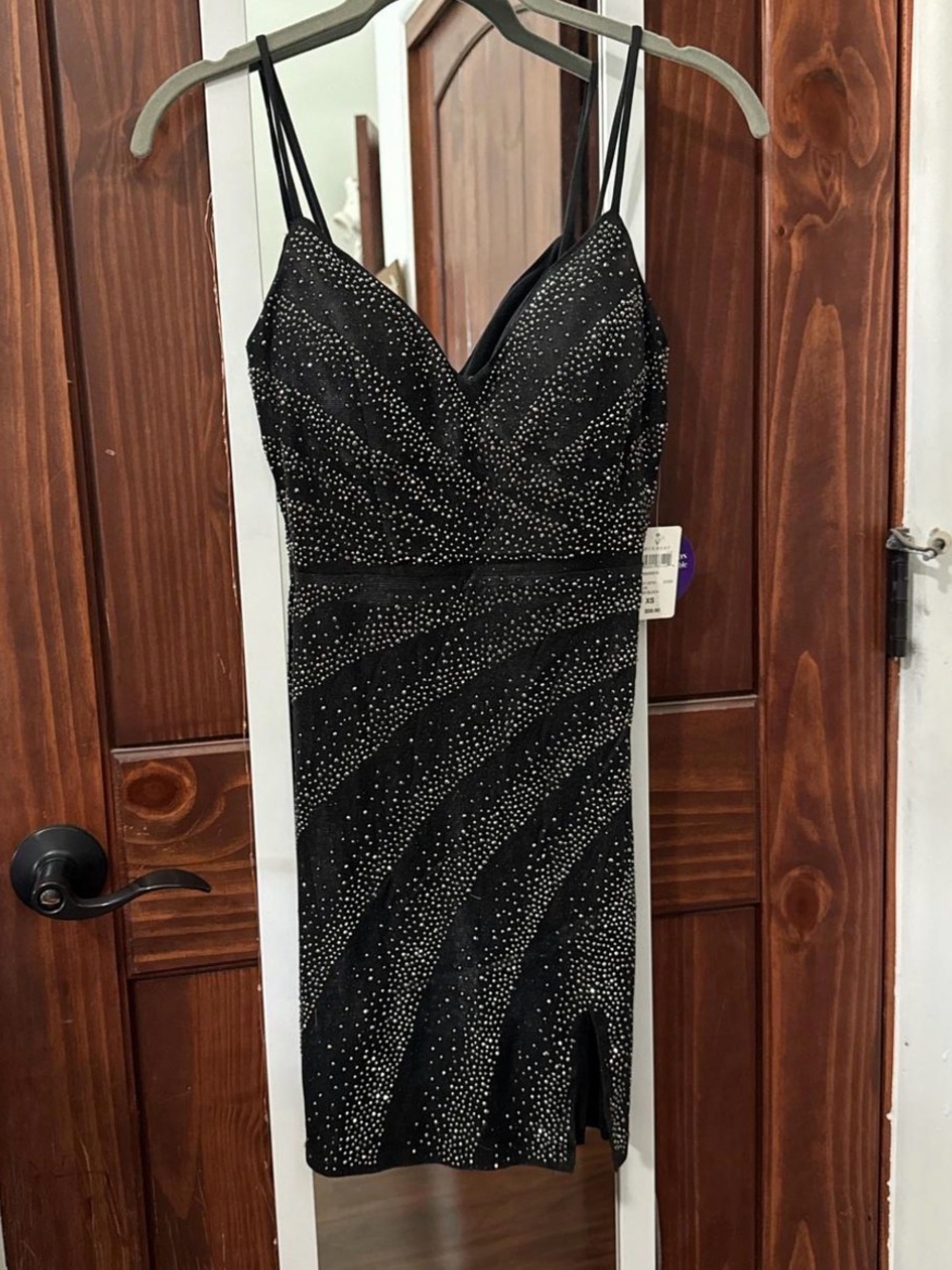 Windsor Black Beaded Mini Dress with Double Straps